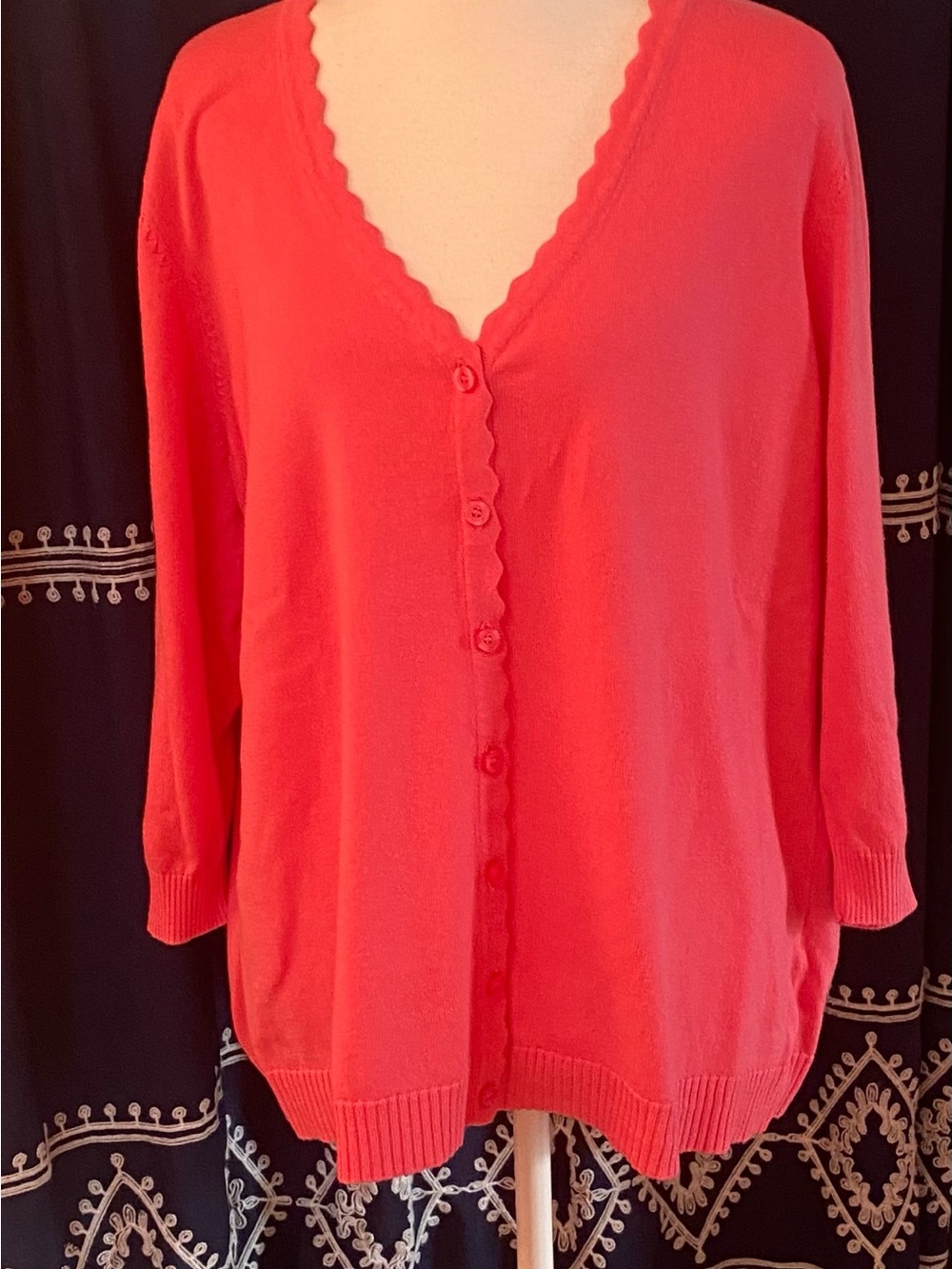Isaac Mizrahi Coral Scallop-Trim Button Cardigan